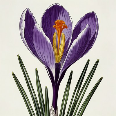 Purple Crocus Flower Illustration