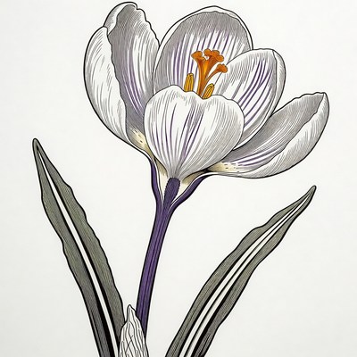White crocus flower illustration