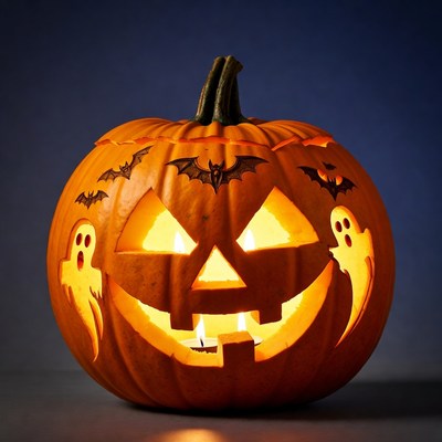 Jack-o'-lantern with ghosts and bats