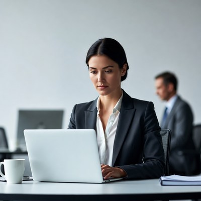 Woman working on laptop in office
