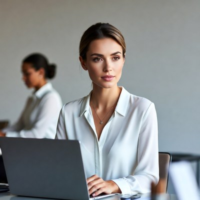 Woman working on laptop in office