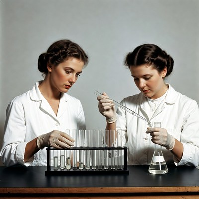 Two women scientists using pipette in lab