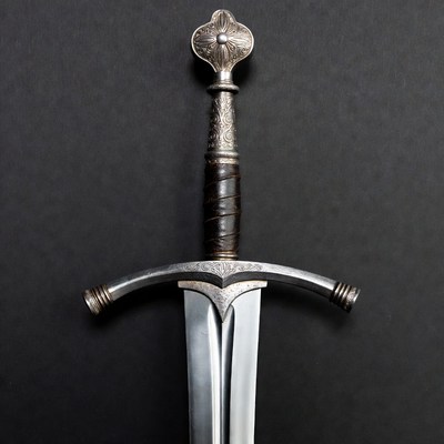 Ornate Medieval Sword on Black Background