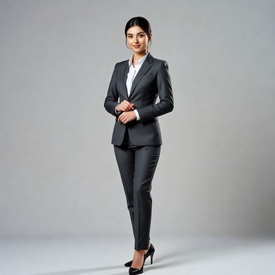 Asian woman in gray business suit