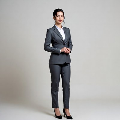 Middle Eastern woman in gray suit