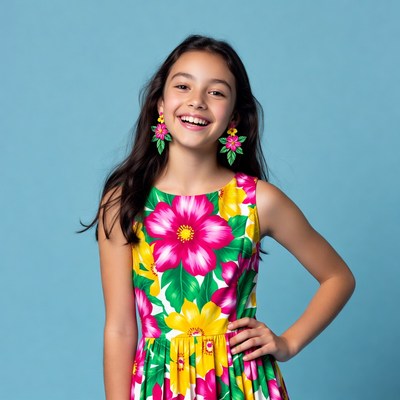 Girl in floral dress with earrings