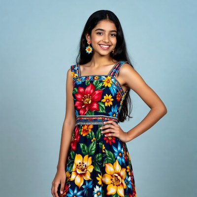 Indian girl smiling in floral dress