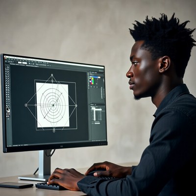 African-American man using computer graphics