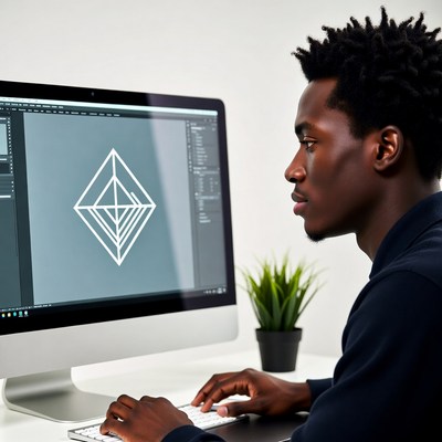 African-American man working on computer