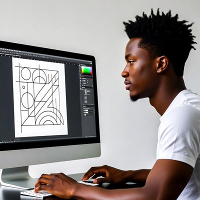 African-American man designing on computer