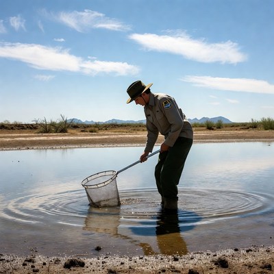 Ranger netting water with dip net