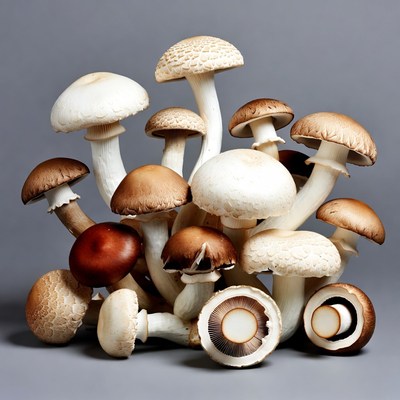 Fresh White Brown Mushrooms Cluster