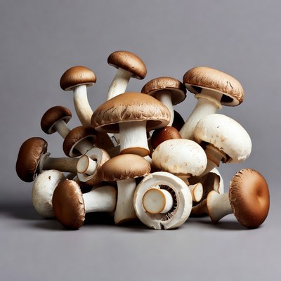 Fresh white and brown mushrooms