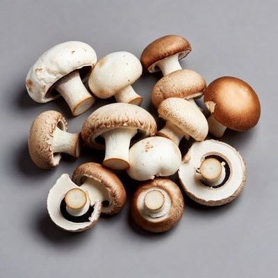 Fresh white and brown mushrooms
