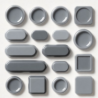Gray Buttons Assortment on White Background