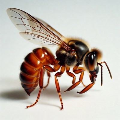Closeup of honey bee on white background