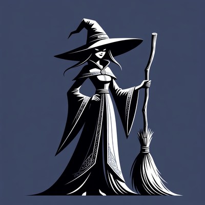 Witch holding broomstick illustration