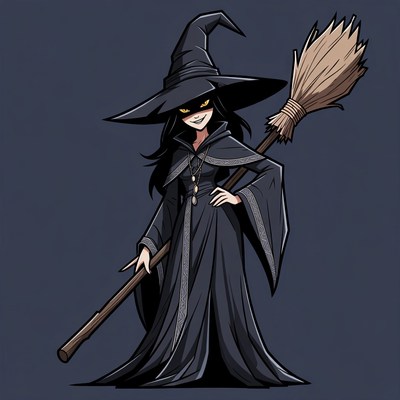 Witch holding broomstick illustration