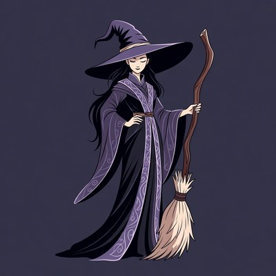 Anime Witch with Broomstick