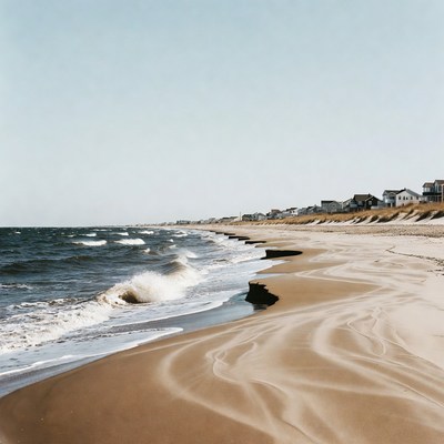 Beach with Houses and Waves