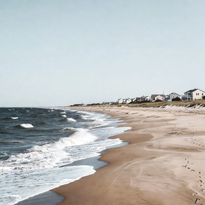 Beach houses along sandy ocean shore