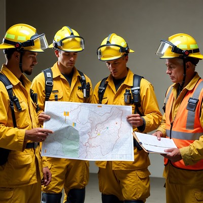 Firefighters reviewing map together