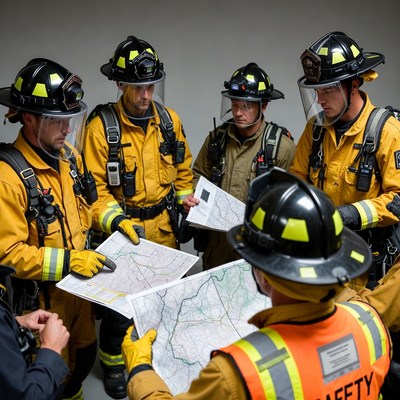 Firefighters reviewing maps together