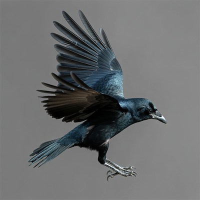 Raven flying with wings spread