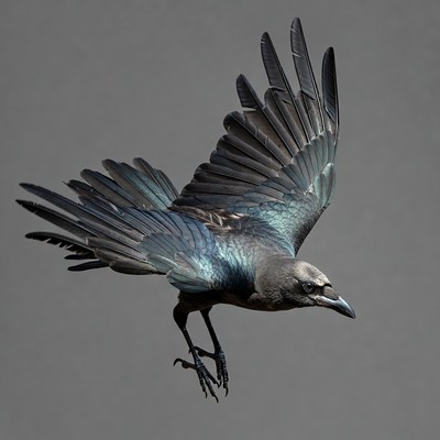 Flying Raven with Spread Wings