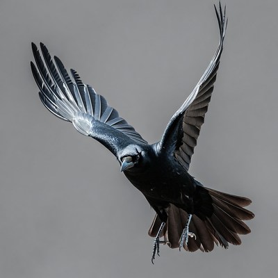 Raven flying with wings spread