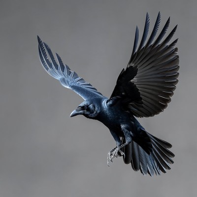 Raven flying with wings spread