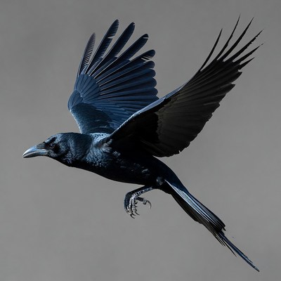 Raven flying with wings spread