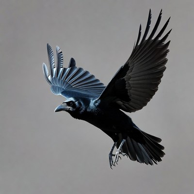 Raven flying with wings spread