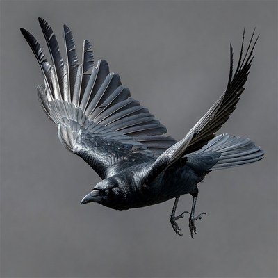Raven flying with wings spread
