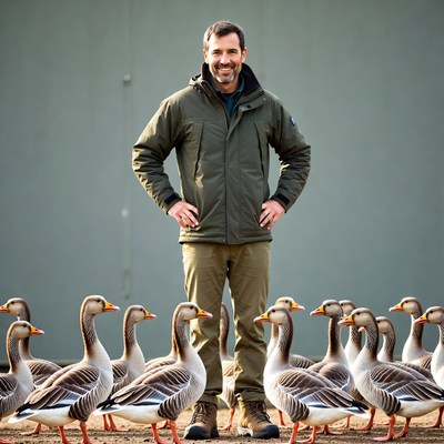 Man standing with geese
