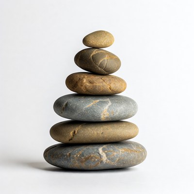 Stacked Pebbles on White Background
