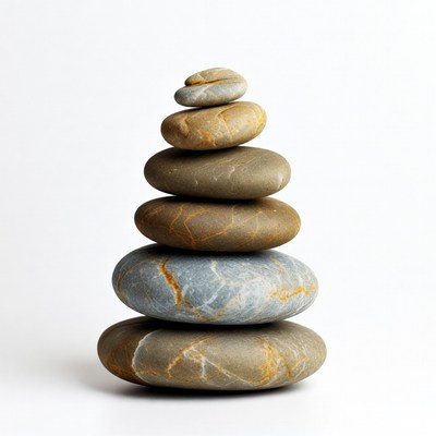 Stacked Pebbles on White Background