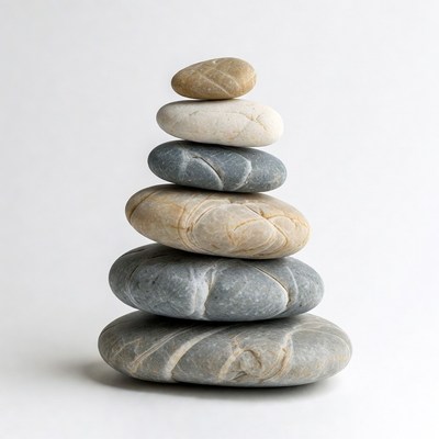 Stacked Pebbles on White Background