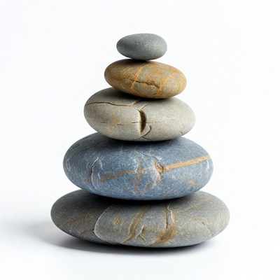 Stacked Pebbles on White Background