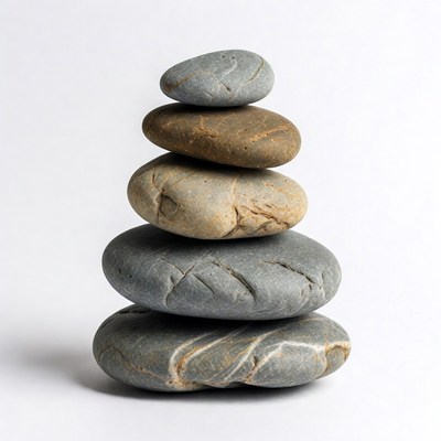 Stacked Pebbles on White Background