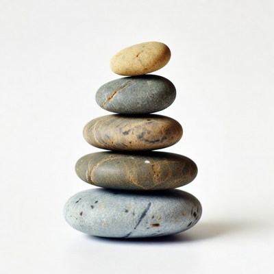 Stacked Pebbles on White Background
