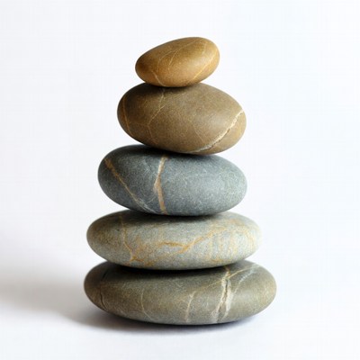 Stacked Pebbles on White Background