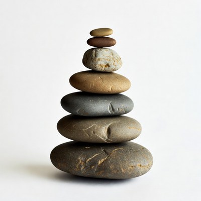 Stacked Pebbles on White Background