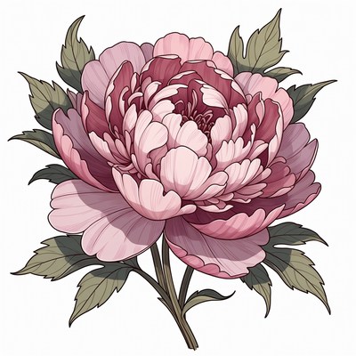 Pink peony flower illustration