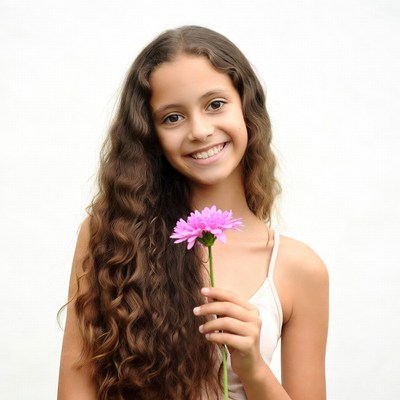 Girl holding pink daisy flower