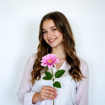 Girl holding pink flower