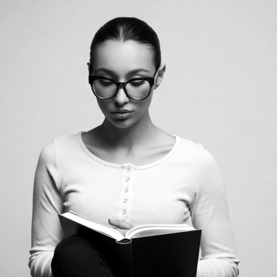 Woman reading book in glasses