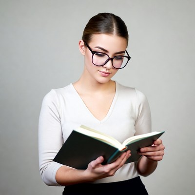Woman reading book in glasses