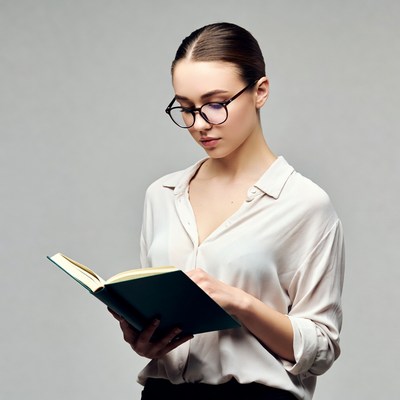 Woman reading book in glasses
