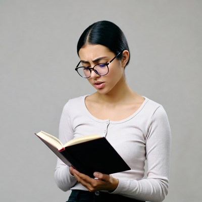 Woman reading book in glasses